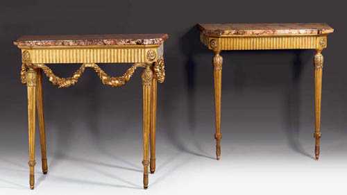 Appraisal: PAIR OF SIMILAR CONSOLE TABLES Louis XVI von M FUNK