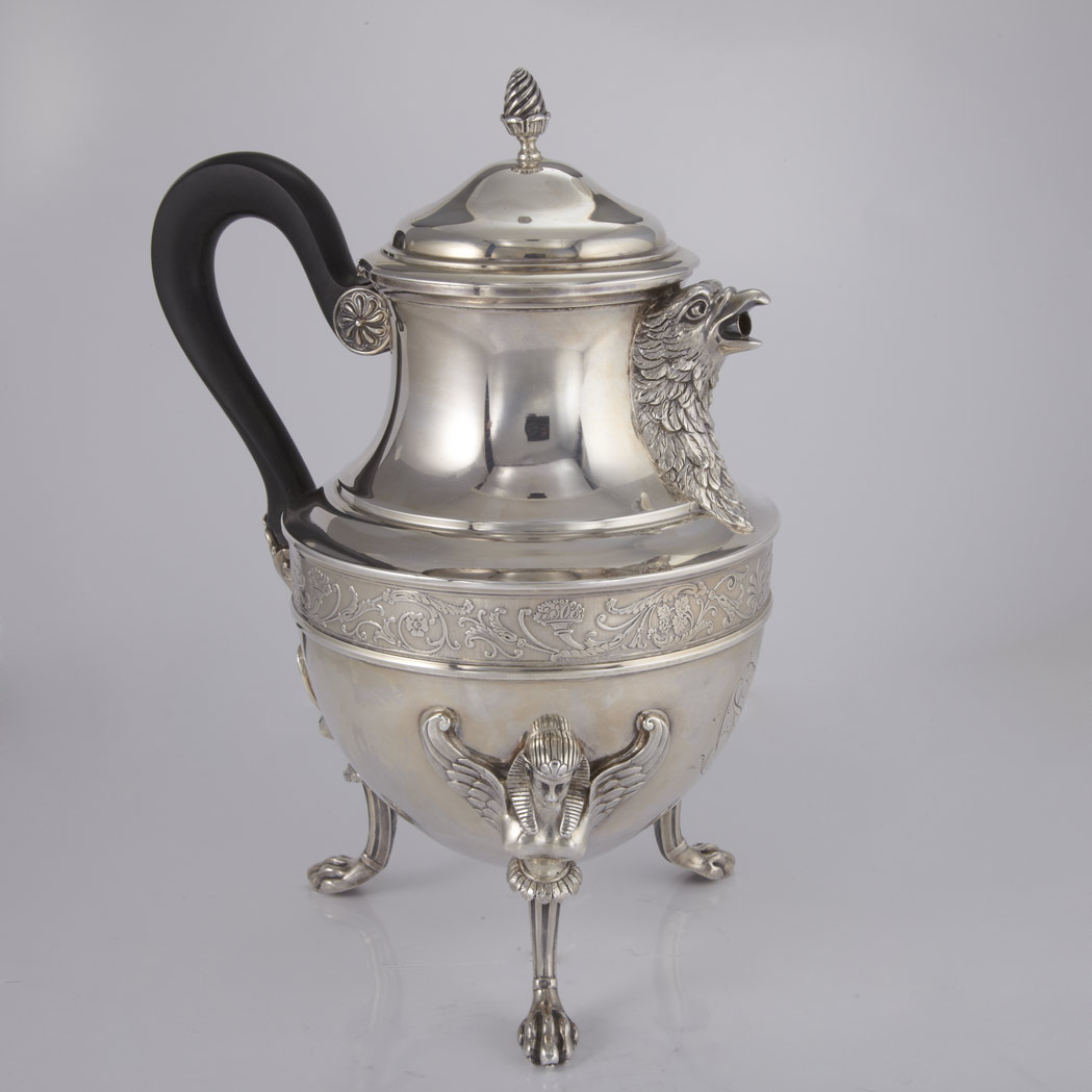 Appraisal: French Silver Coffee Pot th Century With acorn finial eagle