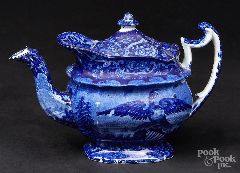 Appraisal: Historical blue Staffordshire teapot Historical blue Staffordshire eagle and shield