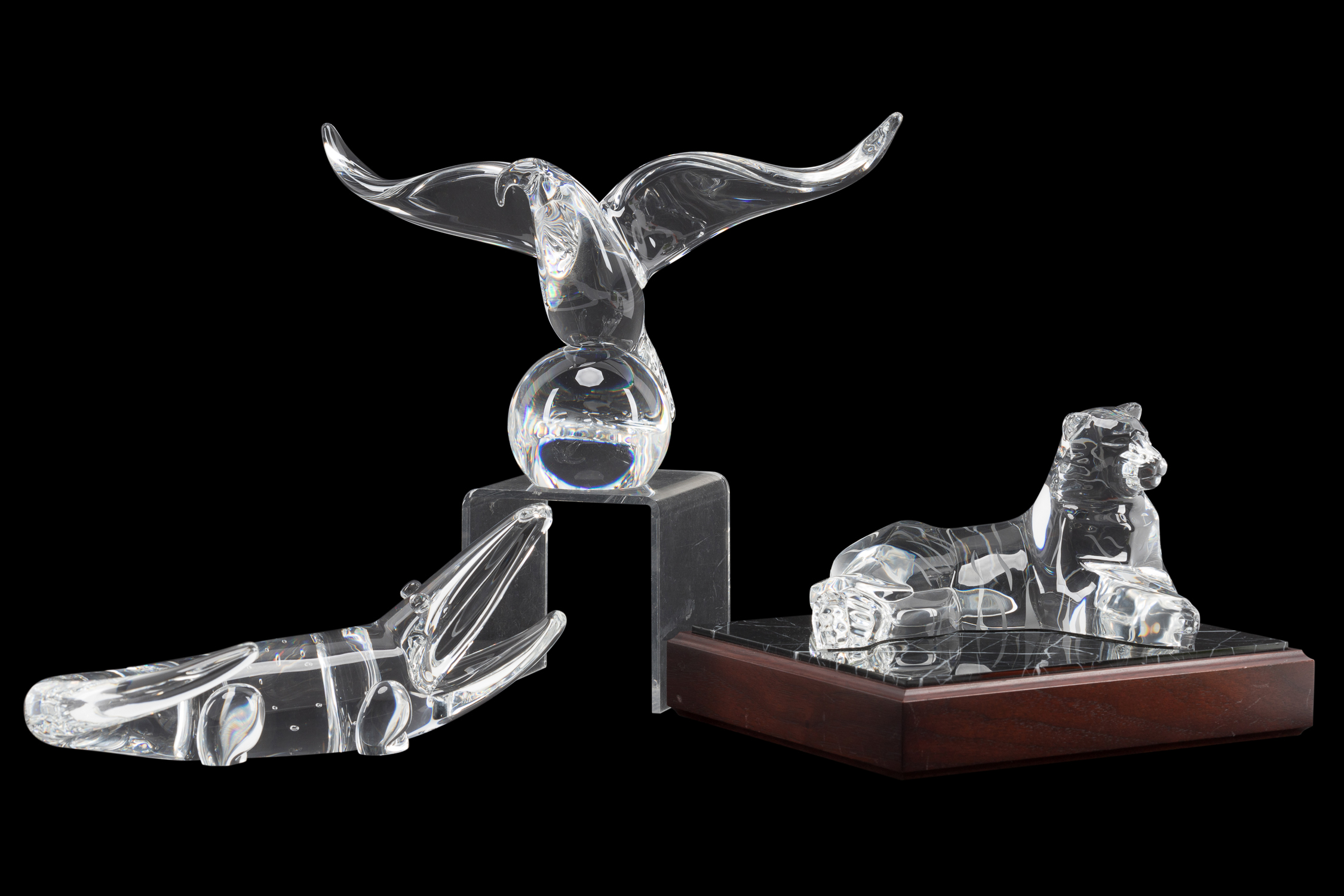 Appraisal: THREE STEUBEN CRYSTAL ANIMAL FIGURINES Three Steuben crystal animal figurines