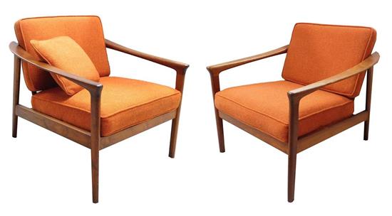 Appraisal: Dux Mid-Century Folke Ohlsson pair lounge chairs c s frame