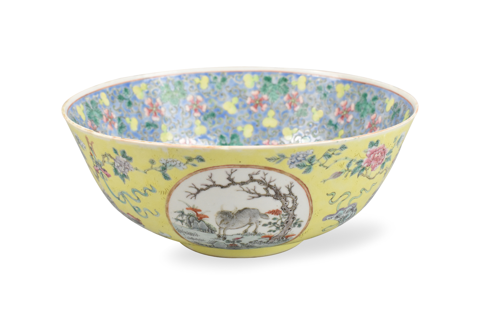 Appraisal: A Chinese yellow ground famille rose bowl dating from the