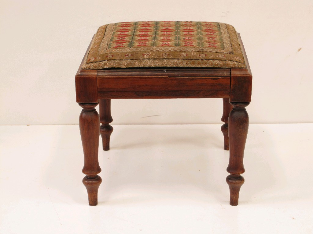 Appraisal: A Victorian rosewood Stool with needlework seat on baluster turned