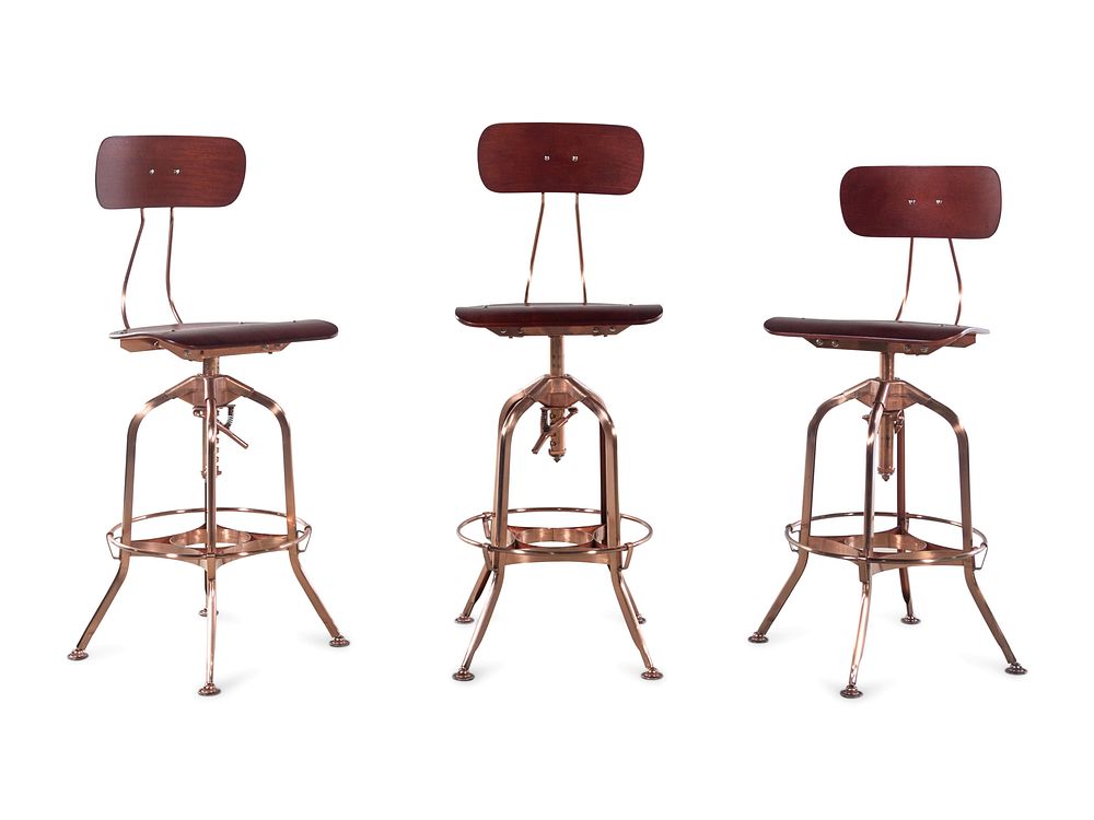 Appraisal: Three Modern Wood and Metal Barstools Three Modern Wood and