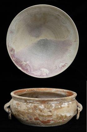 Appraisal: Two-Handled Terracotta Bowl and a Contemporary Glazed Pottery Footed Bowl