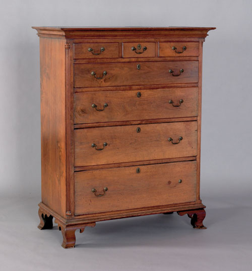 Appraisal: Pennsylvania Chippendale walnut semi tall chest a the molded cornice