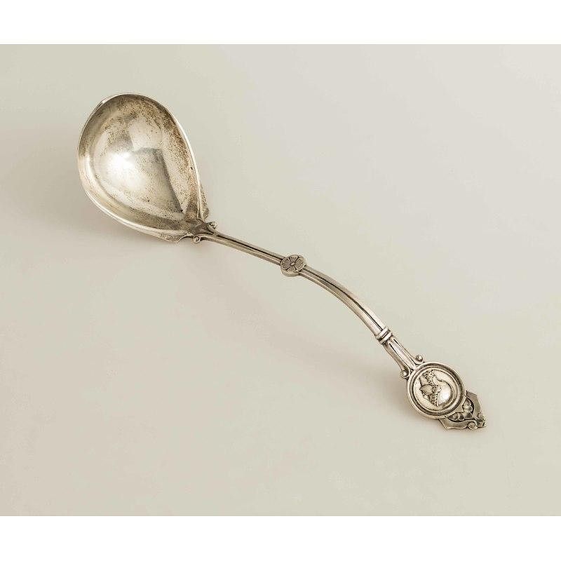 Appraisal: Coin Silver Ladle M M Fredrick Coin silver ladle Medallion