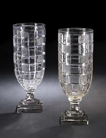 Appraisal: Tall Pair of English Trellis-Cut Glass Vases second quarter th