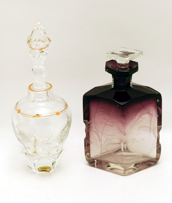 Appraisal: Two Moser type glass perfumes Diamond shaped clear graduating to