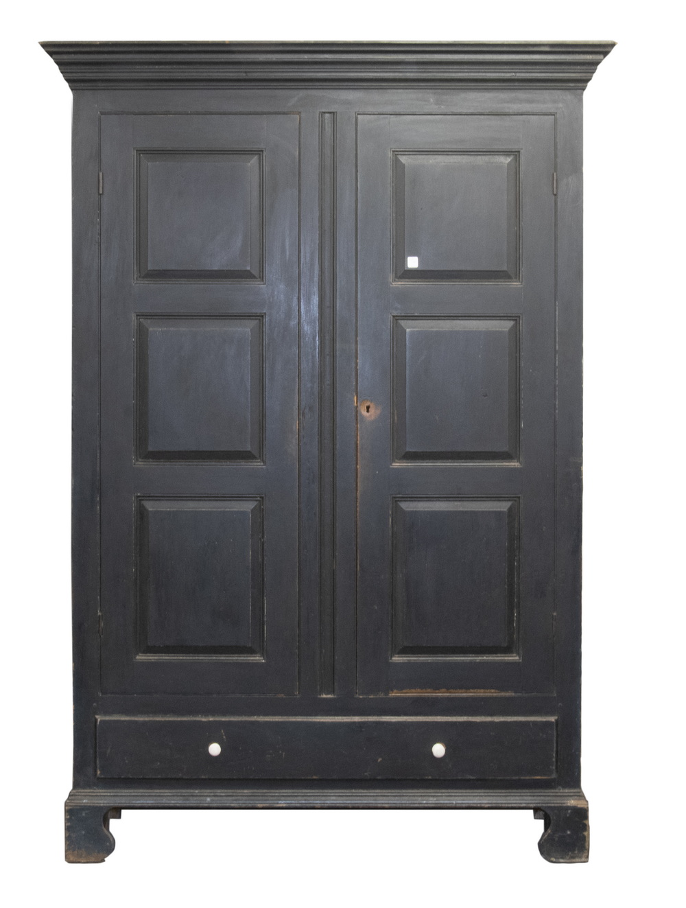 Appraisal: TH C COUNTRY CUPBOARD OR LINEN PRESS IN BLACK CASEIN