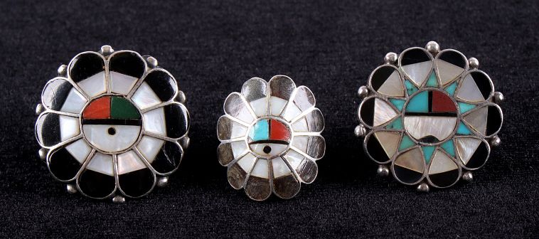 Appraisal: Zuni Sunface Sterling Multi-stone Inlay Rings Included in this lot