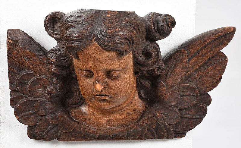 Appraisal: Carved Oak Figural Cherub Wall Plaque Continental th th century