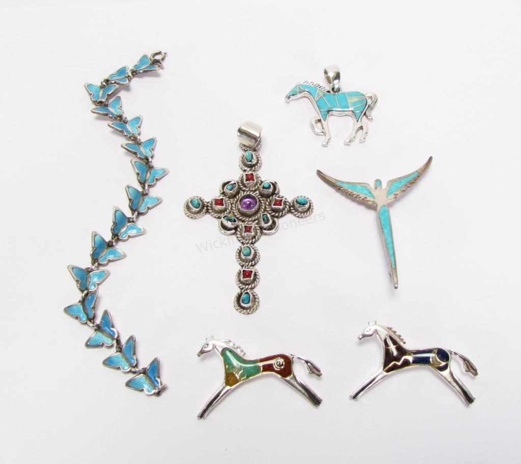 Appraisal: Six sterling silver jewelry items including Steven Lavaggi Angel of