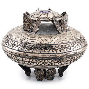 Appraisal: Kenneth Johnson Creek-Seminole b Sterling Silver Lidded Jar with Amethyst