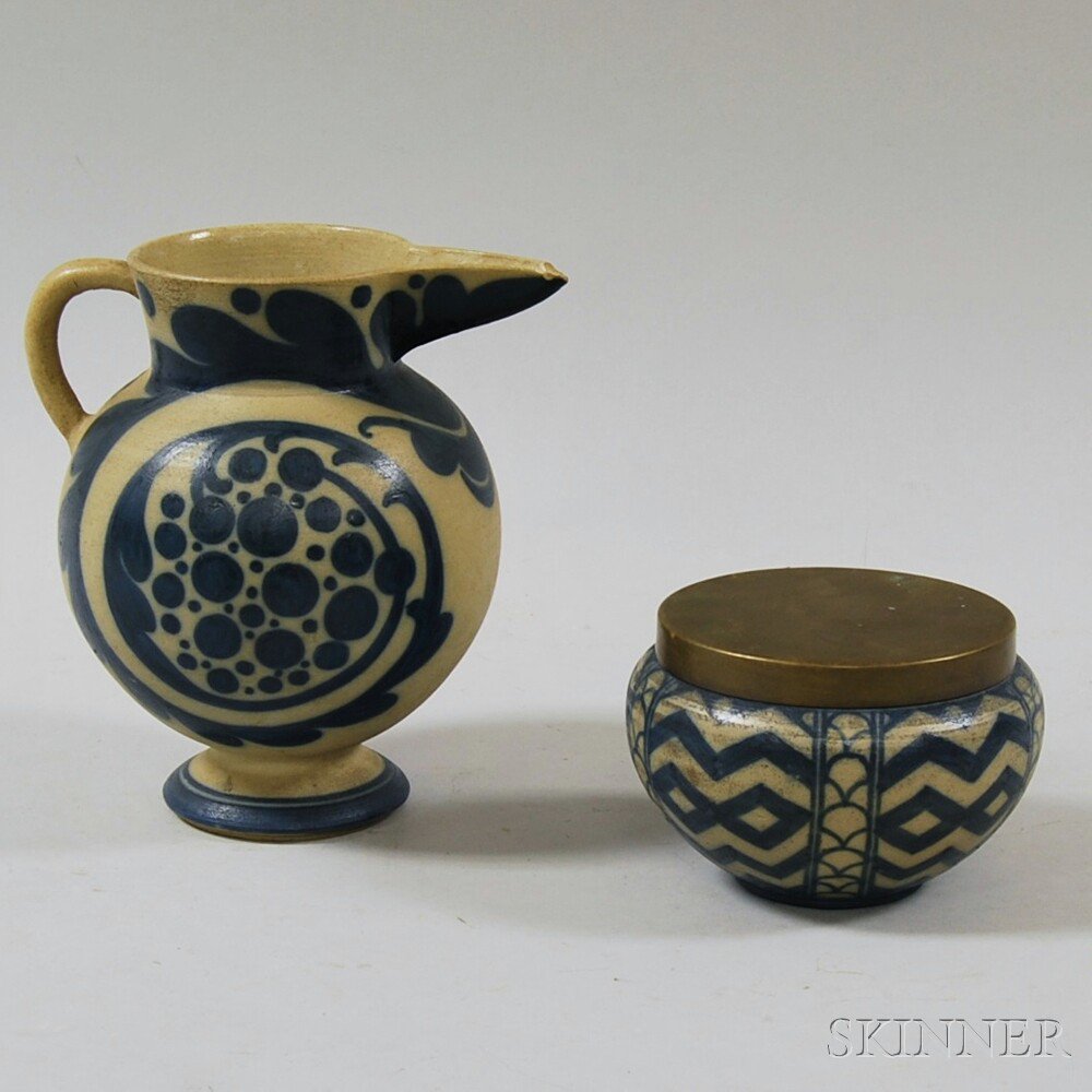 Appraisal: Two Pieces of Cobalt-decorated Italian Mugello Pottery th th century