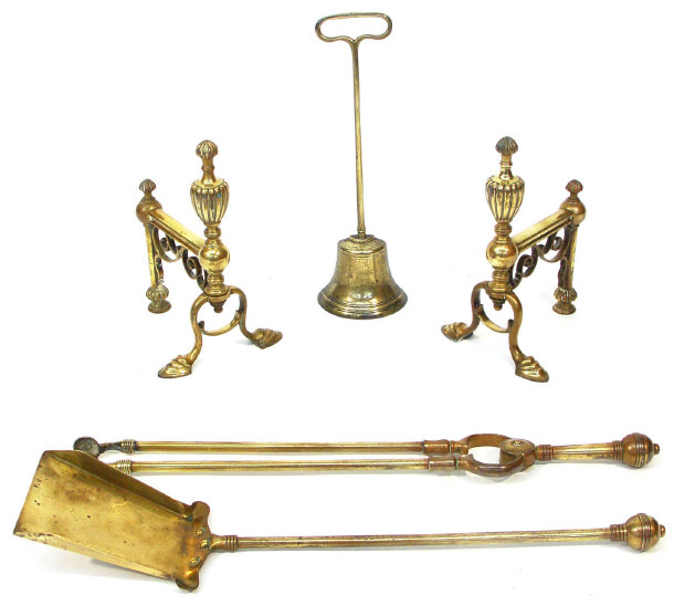 Appraisal: Pair of Victorian brass fire dogs with fluted urn finials