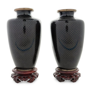 Appraisal: A Pair of Chinese Cloisonn Vases th Century with stands