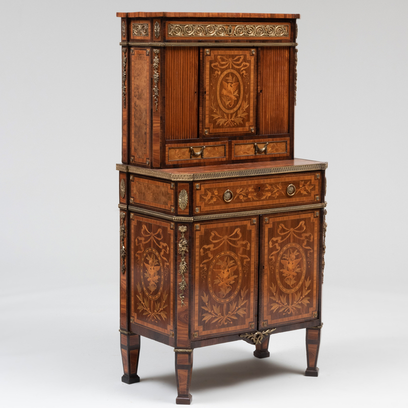 Appraisal: LOUIS XVI STYLE GILT-BRONZE-MOUNTED TULIPWOOD AND KINGWOOD MARQUETRY BONHEUR DU