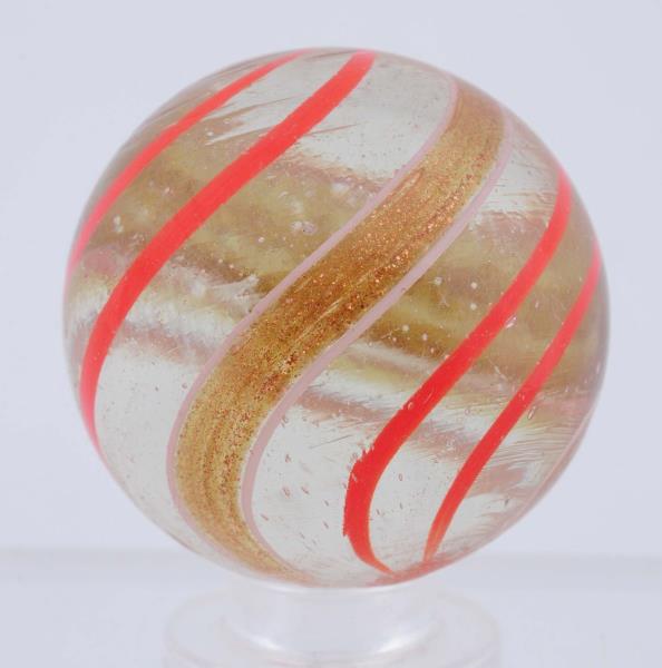 Appraisal: Large Clear Base Banded Lutz Marble Clear with red bands