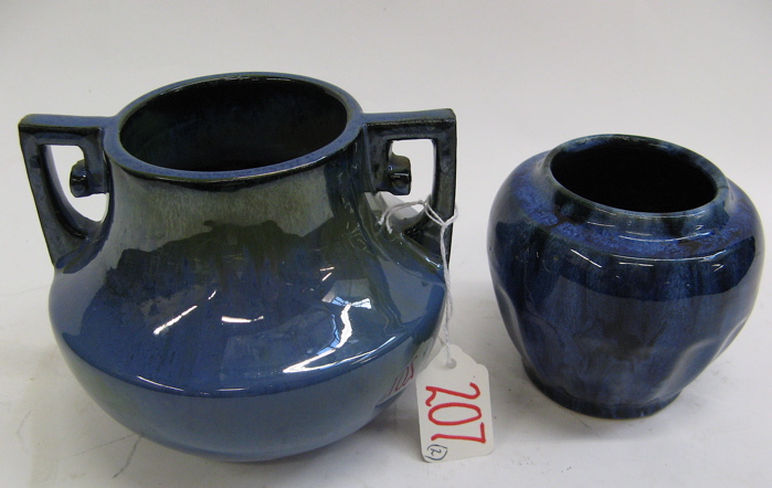 Appraisal: TWO AMERICAN GLAZED POTTERY VASES One a double handled vase