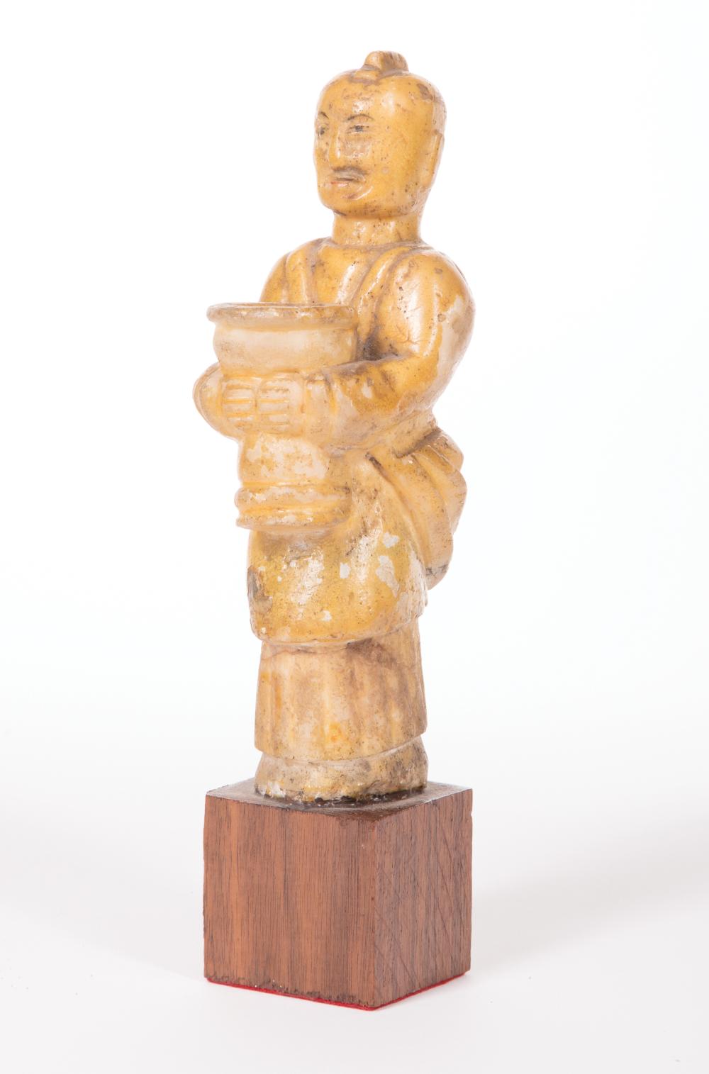 Appraisal: Chinese Painted Soft Stone Figure of a Monk Holding an