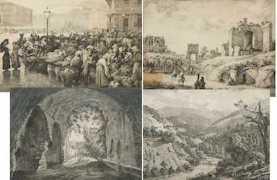 Appraisal: Four Black White Italian Landscape Engravings Framed alike apprx -