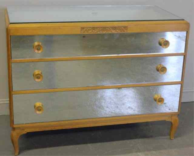 Appraisal: Midcentury Chest of Drawers with Mirrored Frontsand Top From a