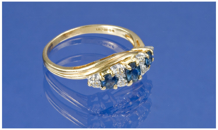 Appraisal: ct Gold Diamond Sapphire Dress Ring Three Round Sapphires Surrounded