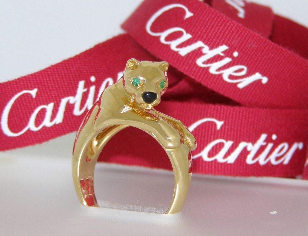 Appraisal: Cartier k Yellow Gold Emerald Onyx Panther Ring Cartier k