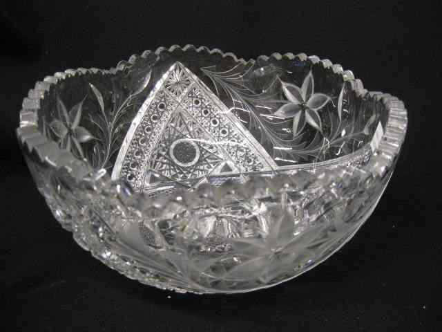 Appraisal: Cut Glass Bowl hobstars in a trifoil design with floral