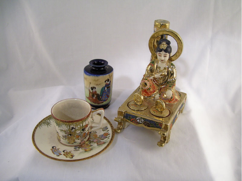 Appraisal: Oriental Stoneware Lot Lot includes Double inkwell with seated Guanyin