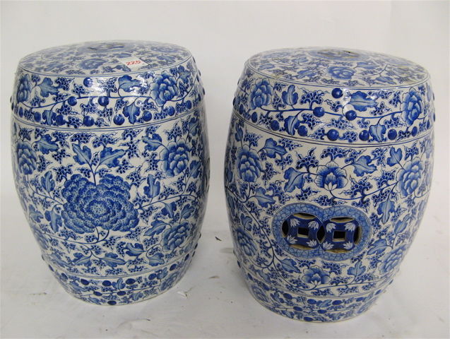 Appraisal: A PAIR OF CHINESE PORCELAIN GARDEN STOOLS with matching blue