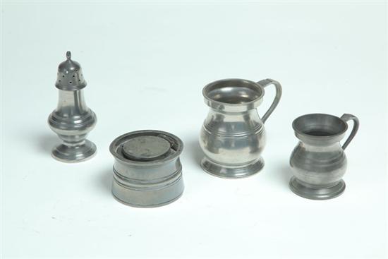 Appraisal: FOUR PIECES OF PEWTER Mid th century Two bellied measures