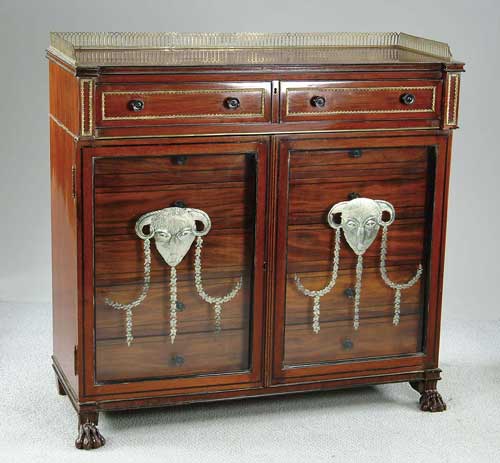 Appraisal: INTERESTING MULTI-DRAWER CABINET WITH ETCHED GLASS DOORS Piece has long