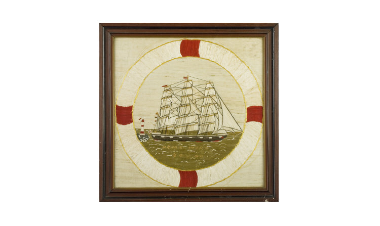 Appraisal: Nineteenth Century Framed Needlework Embroidery Picture of the ship 'Homeward