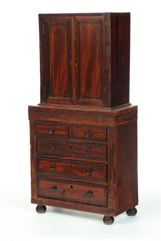 Appraisal: MINIATURE INLAID CUPBOARD Probably English th century mahogany and oak