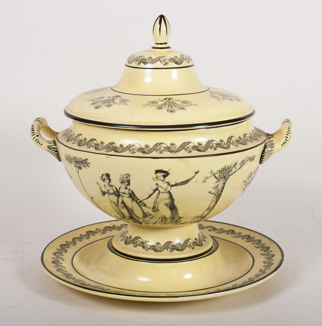 Appraisal: Mottahedeh creil style soup tureen yellow ground with black transfer