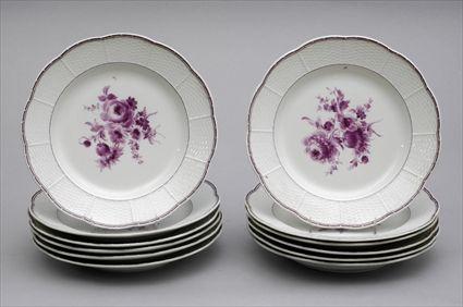 Appraisal: TWELVE MEISSEN PORCELAIN ENTREE PLATES Each hand painted in puce