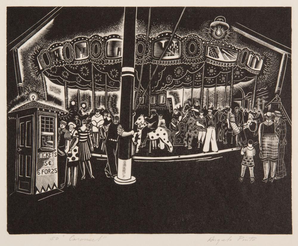 Appraisal: Angelo Pinto Italian American - Carousel woodcut on paper pencil-signed