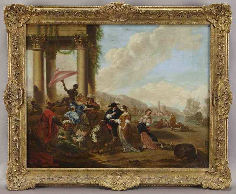 Appraisal: After Jan Baptist Weenix oil painting on canvasdepicting Mediterranean harbor