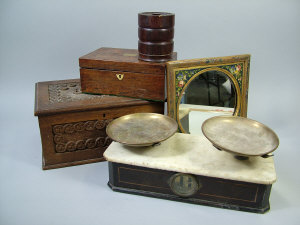 Appraisal: A set of late th century wooden cased weighing scales