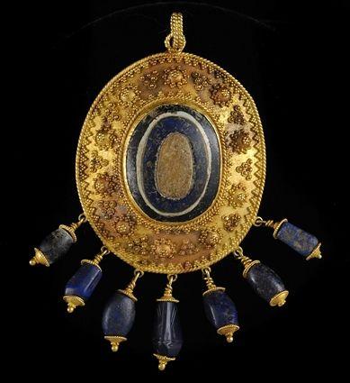 Appraisal: Gold Pendant Set with a Stone and Lapis Beads