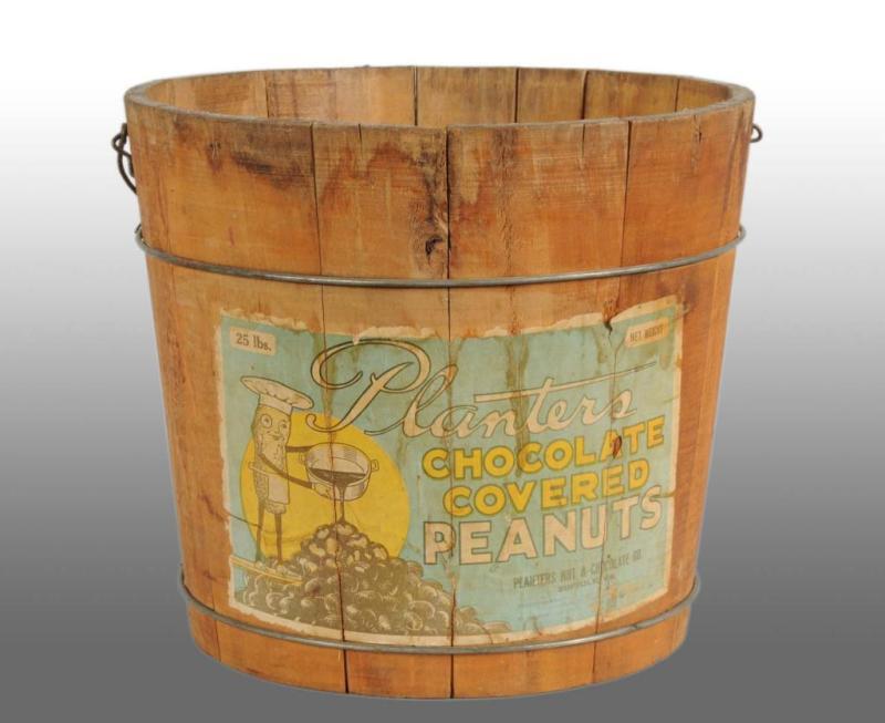 Appraisal: Wooden Planters Chocolate Covered Peanut Bucket Description s to s