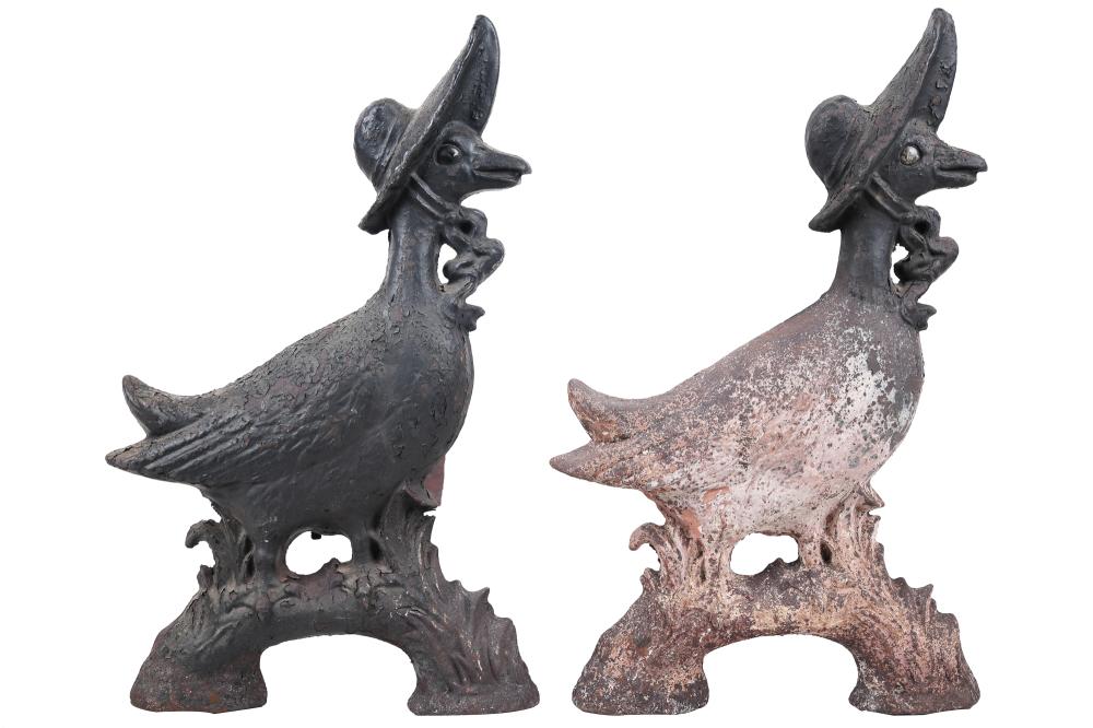 Appraisal: PAIR OF MOTHER GOOSE ANDIRONSearly th Century cast iron Provenance