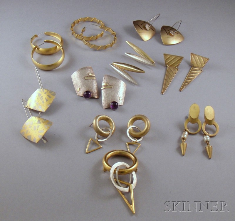 Appraisal: Eight Pairs of Sterling Silver and Other Artist-designed Earrings and