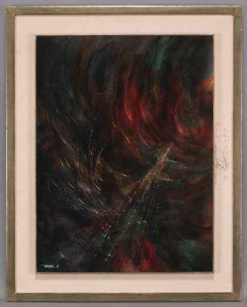 Appraisal: Leonardo Nierman ''Infinity'' acrylic on masonite Masonite ''H x ''W