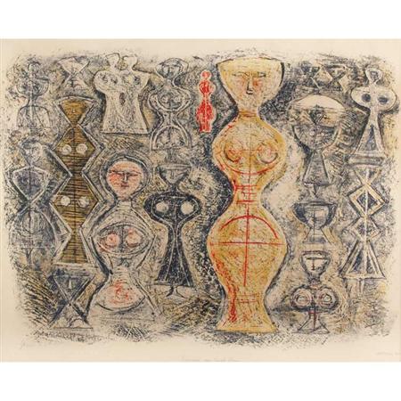 Appraisal: Massimo Campigli FEMMES SUR FOND BLEU Color lithograph Estimate -