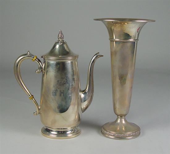 Appraisal: Two Pieces of Sterling Holloware Frank Whiting high coffee pot