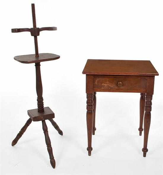 Appraisal: Federal cherry worktable and Windsor style candlestand th and th