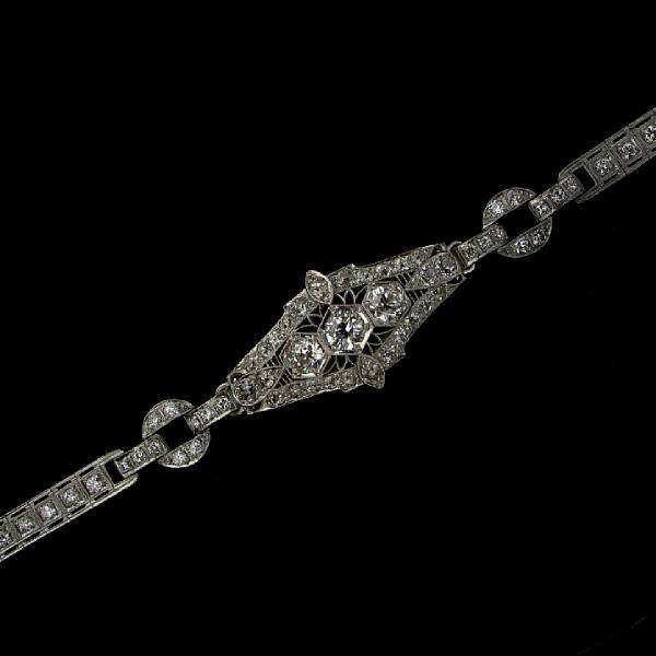 Appraisal: A diamond and platinum bracelet set throughout with numerous old